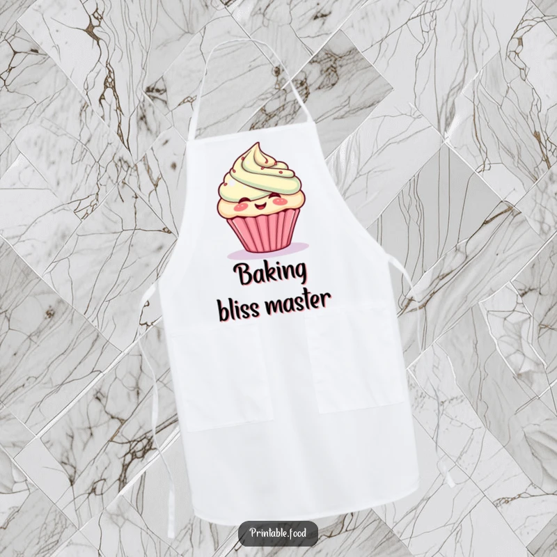 Funny apron featuring a giggling cupcake character puffing out frosting, perfect for baking.
