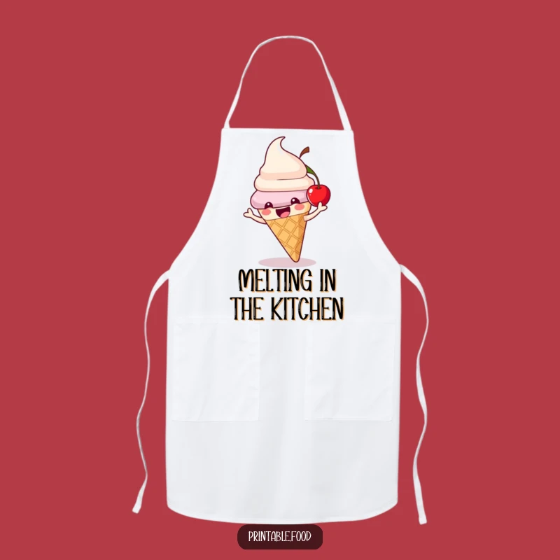 Funny Ice Cream Cone Apron: Playful Cherry Character, Practical Funny Gift for Bakers