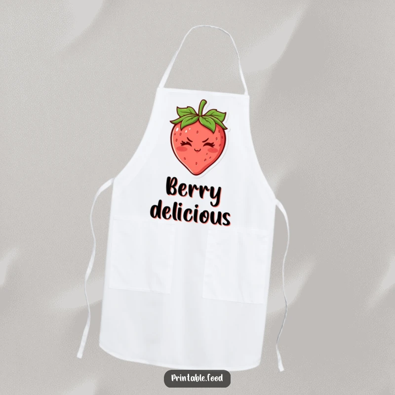 Funny Strawberry Apron: A cheerful strawberry character with a determined wink, ideal for chefs and bakers who love humor.
