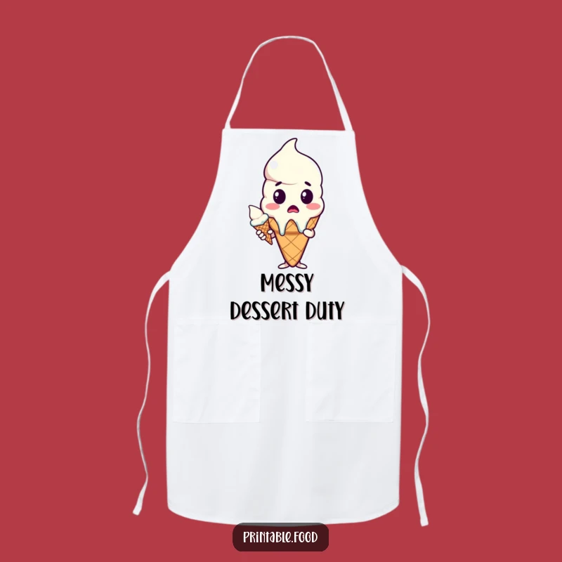Funny Surprised Melting Ice Cream Cone Apron - Kitchen Cartoon Humor