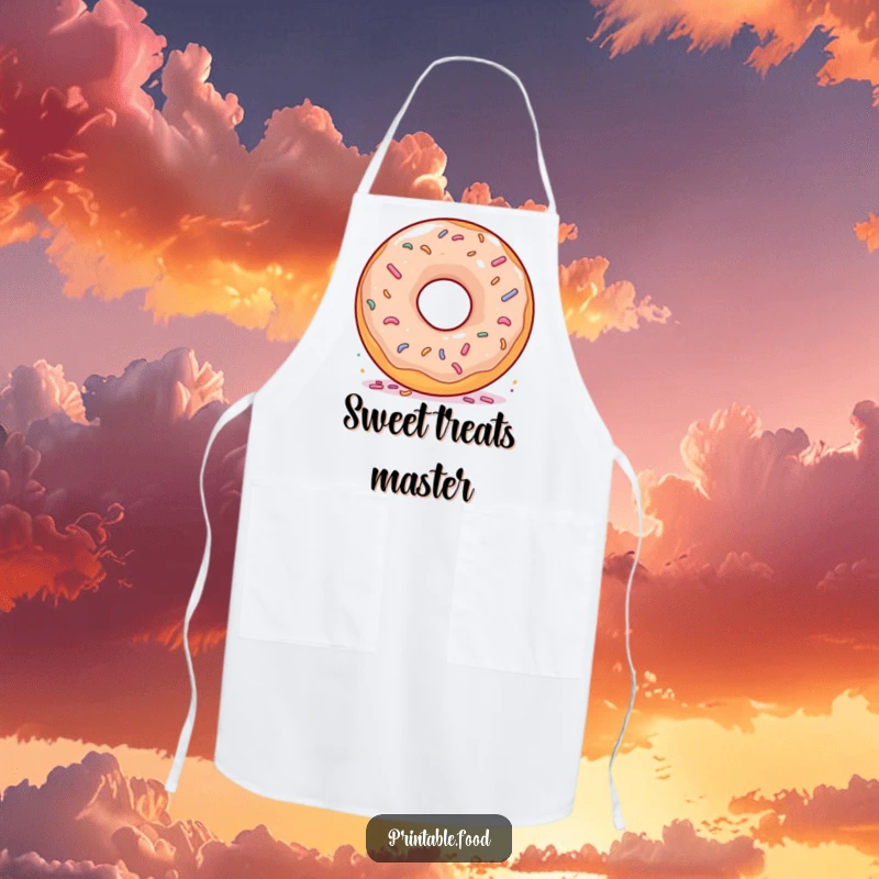 Funny Donut Spinning Sprinkles Apron: A humorous apron featuring a delighted donut spinning enthusiastically, covered in sprinkles.