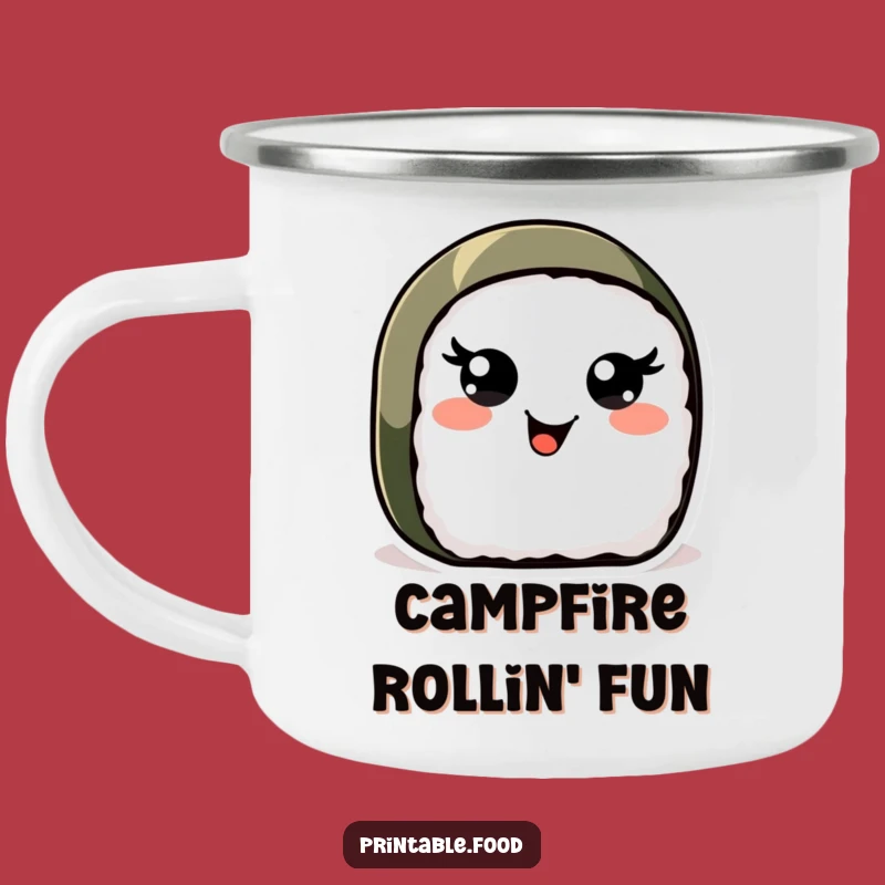 Funny Sushi Roll Camping Mug: Joyful Character for Outdoor Feasts