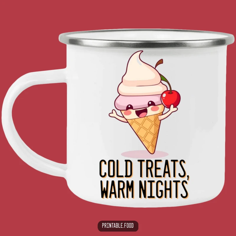 Funny Ice Cream Cone Camping Mug: Durable Cherry Character, Perfect Funny Gift for Outdoors