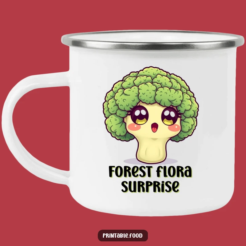Funny Broccoli Camping Mug: Surprised Floret Stays Wide-Eyed Outdoors, Humorous Adventure Gift