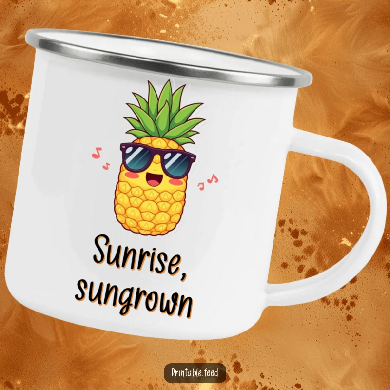 Funny camping mug featuring a cool pineapple in sunglasses, humming, perfect for outdoor enthusiasts who appreciate tropical fun.