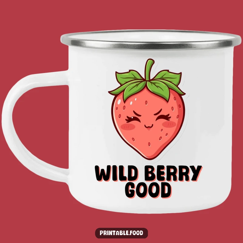 Funny Strawberry Wink Camping Mug: Sweet Adventures - Hilarious Outdoor Cup