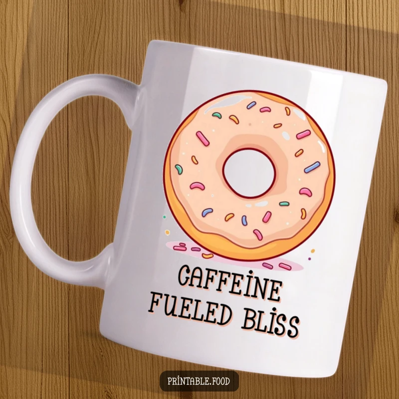 Funny Donut Spinning Sprinkles Mug: A gleeful donut joyfully spinning, covered in colorful sprinkles, radiating pure delight.