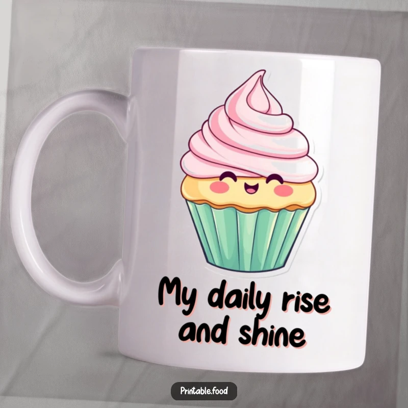 Funny cupcake mug showing frosting dramatically rising and falling, embodying playful baking humor and sweet, delightful chaos.