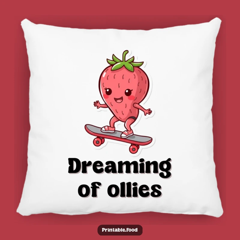 Funny Accent Pillow: Skater Strawberry's Chill Ride, Comfy Funny Gift for Fruit Lovers