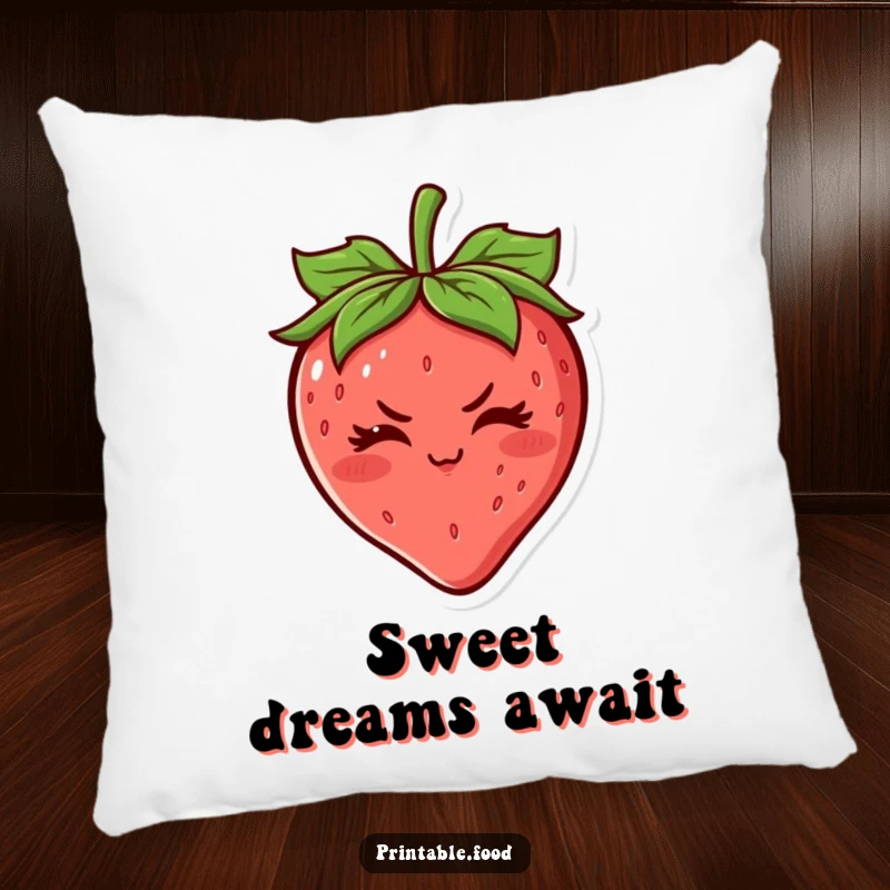 Funny Strawberry Pillow: A cheerful strawberry character with a determined wink, offering soft comfort and sweet, humorous decor.