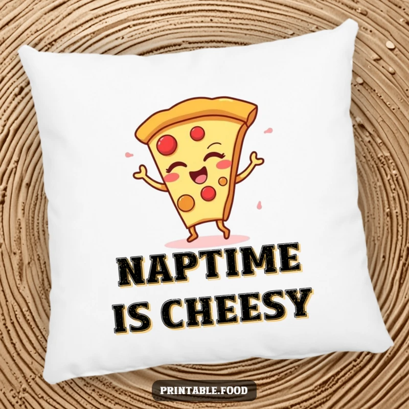 Funny Pillow featuring a winking pizza slice character performing a silly dance, adding a playful touch.