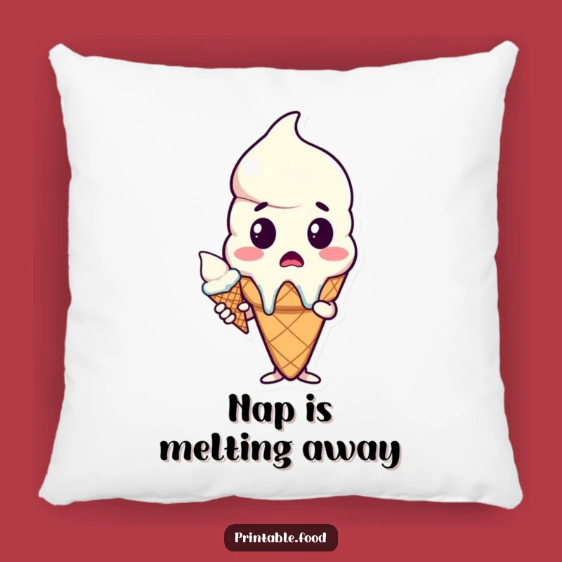Funny Surprised Melting Ice Cream Cone Pillow - Comfy Cartoon Character Decor