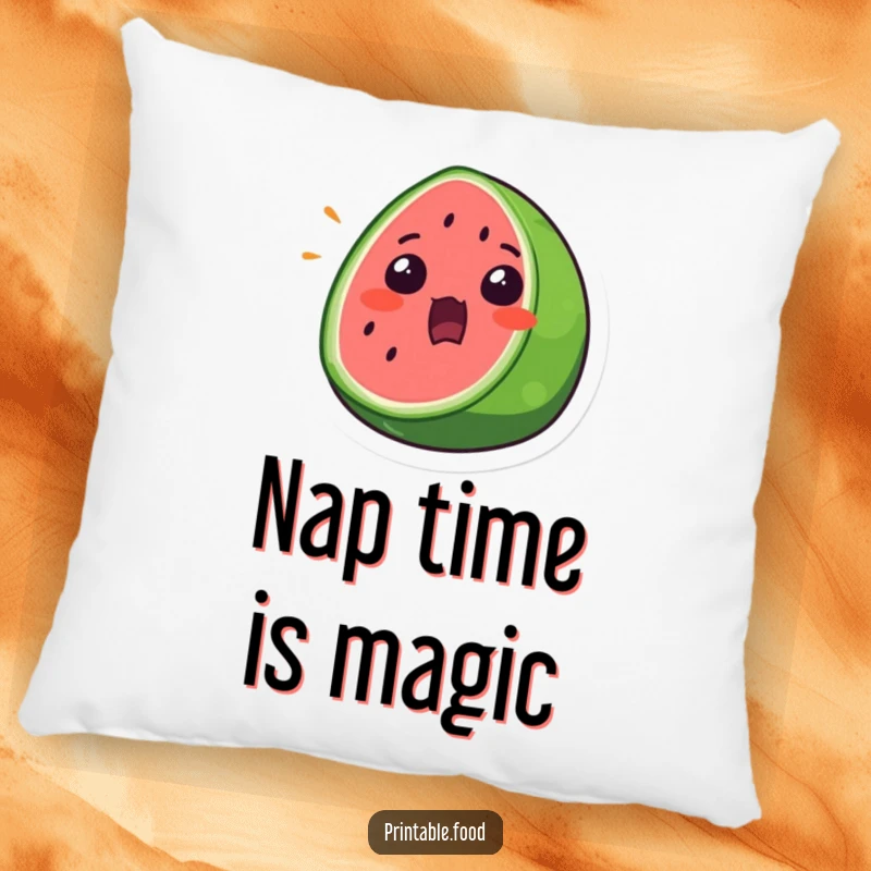 Funny Pillow featuring a surprised watermelon slice with a wide mouth open, offering plush comfort and a refreshing charm.