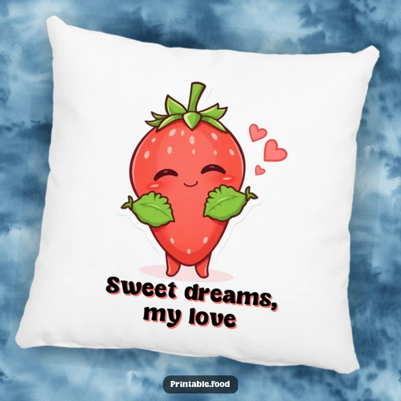 Funny Strawberry Kiss Pillow: A giggling strawberry character with leafy arms offers a sweet kiss, providing comfort and adorable humor.