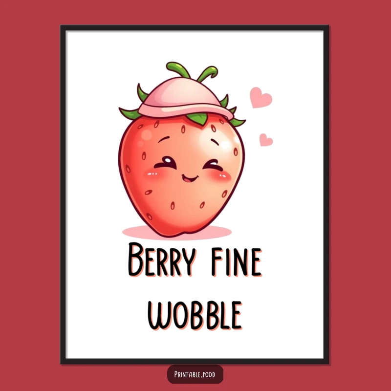Funny Winking Strawberry Hat Digital Art - Whimsical Fruit Character Print