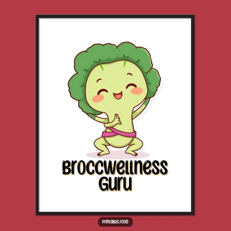 Funny Digital Art Print: Broccoli's Peaceful Pose, Instant Funny Gift for Decor