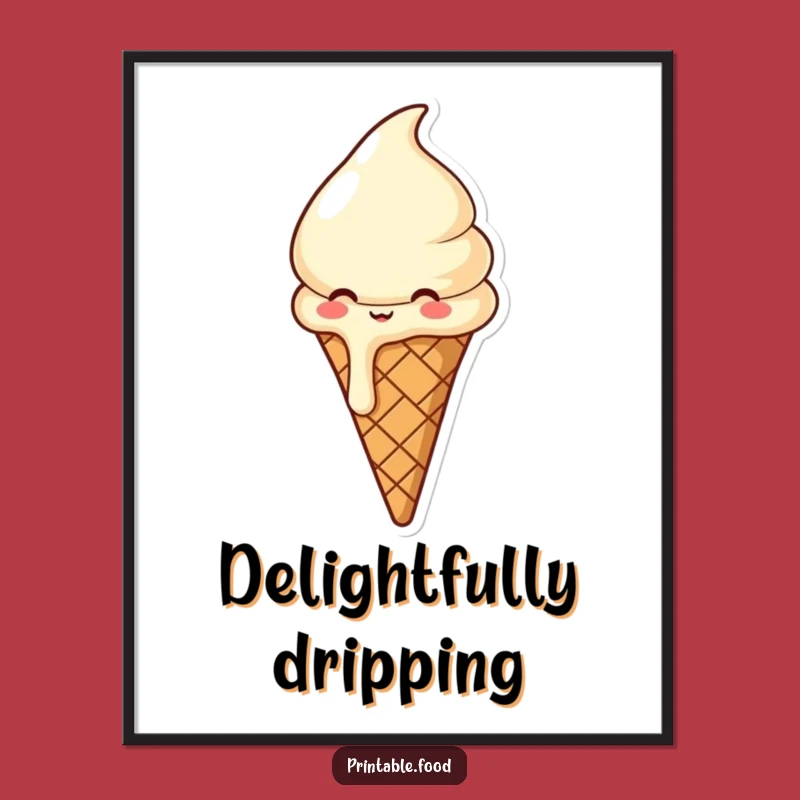 Funny Ice Cream Cone Digital Art: Embrace Sweet Joy, A Melty Printable for Your Decor