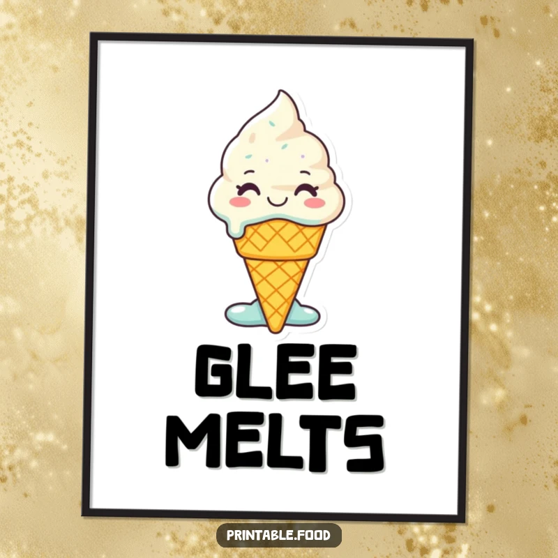 Funny Ice Cream Digital Art: A smiling ice cream cone character melts with glee, offering instant sweet and humorous decor.