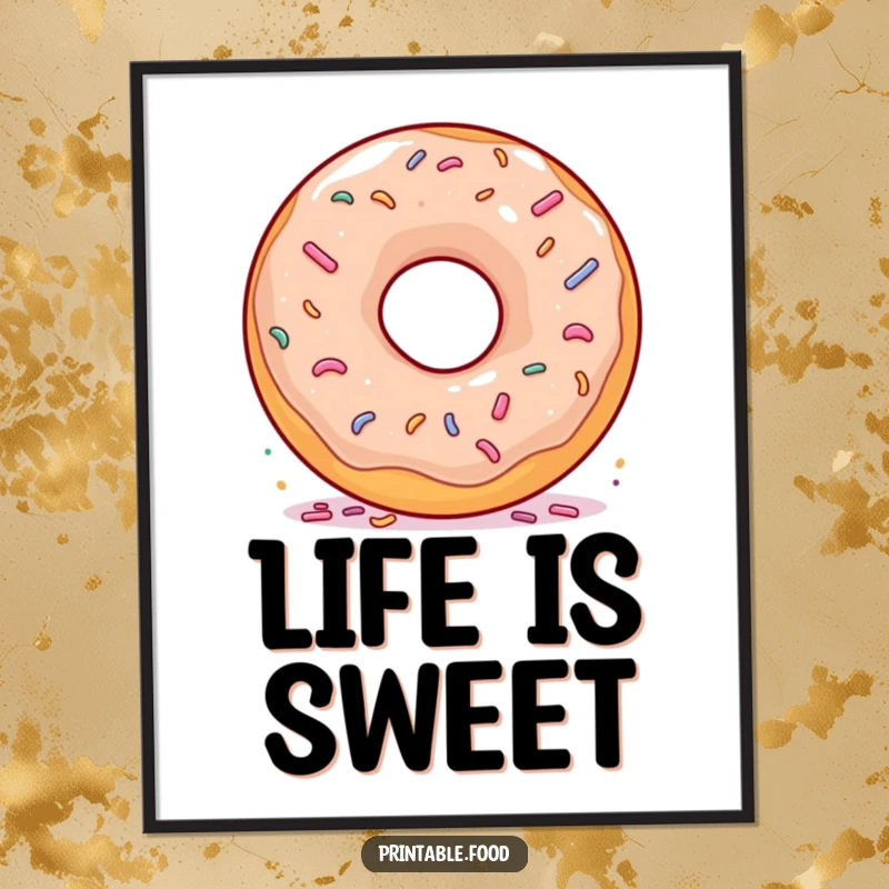 Funny Donut Spinning Sprinkles Digital Art Print: A downloadable image of a delighted donut spinning with sprinkles, full of sugary energy.