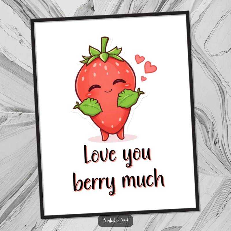 Funny Strawberry Kiss Digital Art: A giggling strawberry character with leafy arms sends a kiss, offering instant sweet charm and humor.