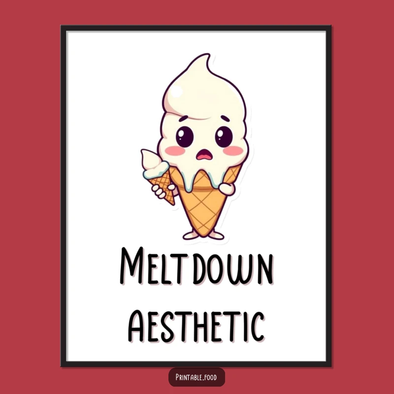 Funny Surprised Melting Ice Cream Cone Digital Art - Instant Cartoon Humor Download