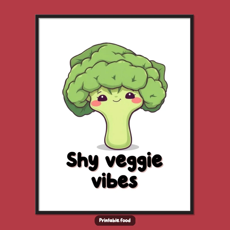 Funny Shy Broccoli Digital Art: Instant Veggie Character Download, Humorous Gift