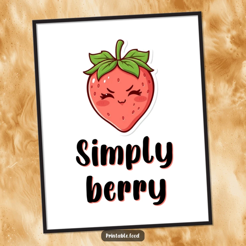 Funny Strawberry Digital Art: A cheerful strawberry character with a determined wink, offering instant sweet and humorous decor.