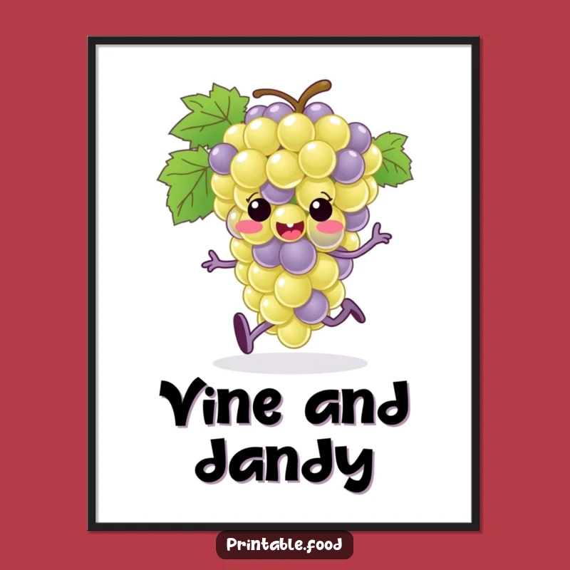 Funny Grape Bunch Running Digital Art: Instant Download of Comical Fruit Character Joy