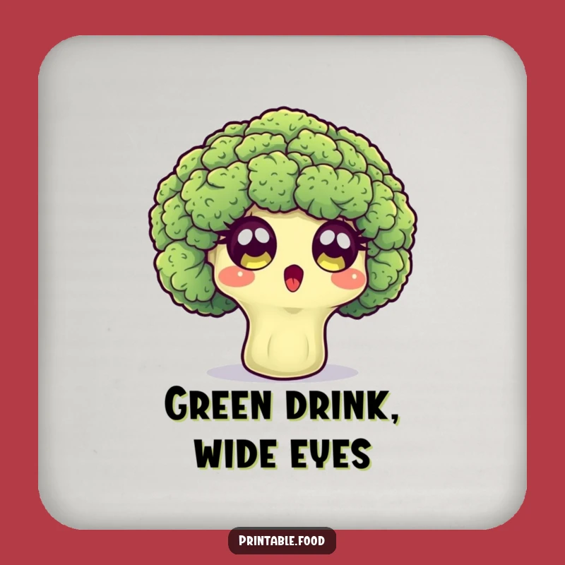 Funny Broccoli Coaster: Surprised Floret Protects Surfaces, Humorous Decor Gift