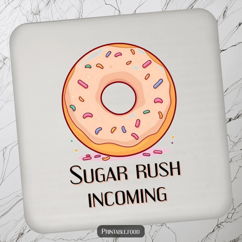 Funny Donut Spinning Sprinkles Coasters: A set of coasters featuring a happy donut spinning joyfully, adorned with colorful sprinkles.