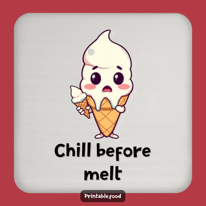 Funny Surprised Melting Ice Cream Cone Coaster - Protect Surfaces with Humor