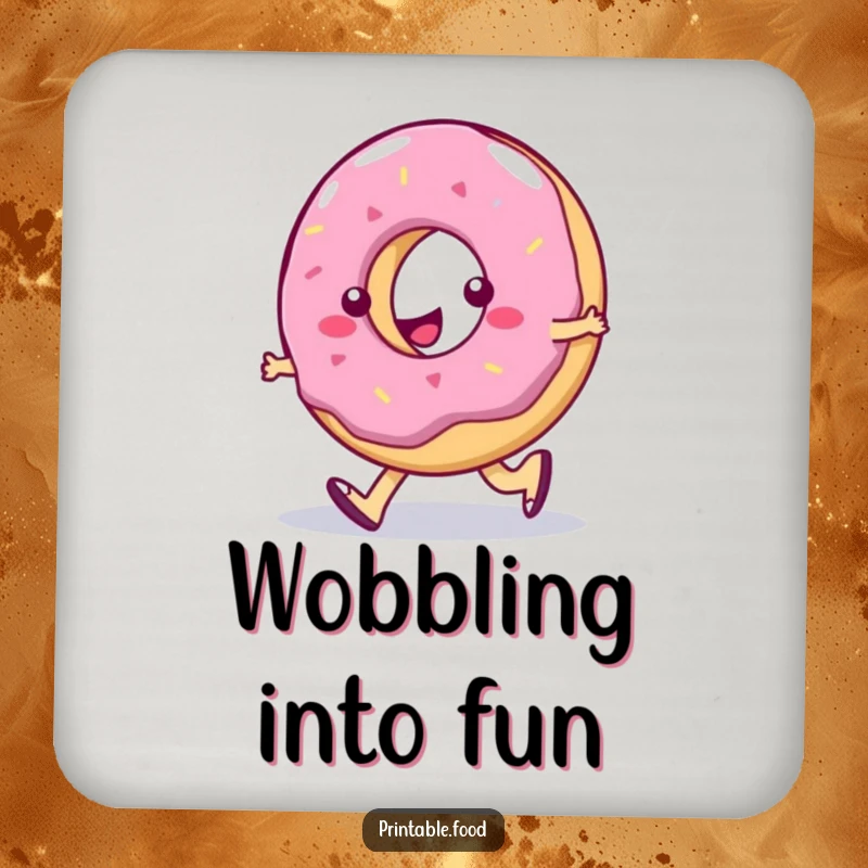 Funny Drink Coaster: Jelly donut character doing a silly walk, a humorous and protective accessory for your table.