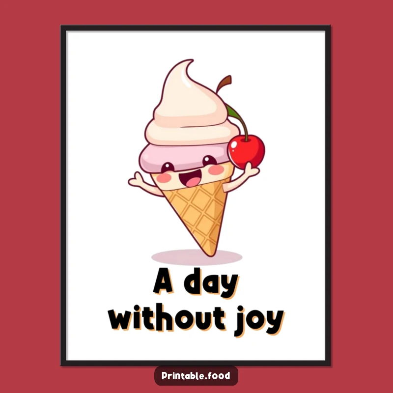 Funny Ice Cream Cone Poster: Playful Cherry Character, Wonderful Funny Gift for Walls