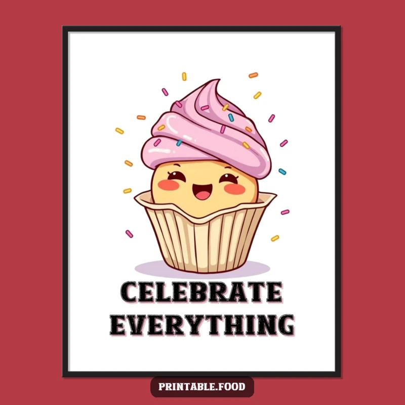 Funny Cupcake Art Poster: Cheerful Confetti Shower, Perfect Party Decor Gift