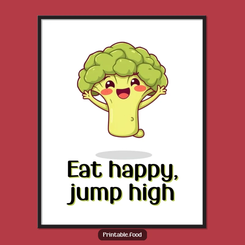 Funny Broccoli Jumping Poster: Brighten Your Walls with Veggie Cheer, A Joyful Art Piece