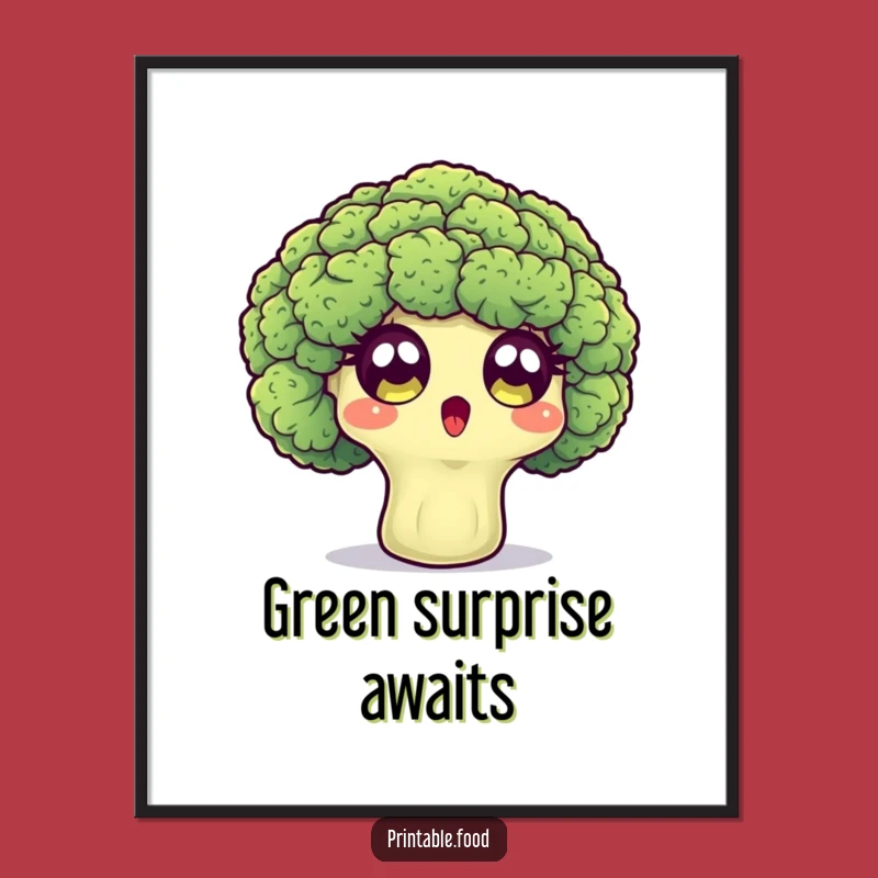 Funny Broccoli Poster: Surprised Floret with Wide Eyes, Vibrant Humorous Wall Art Gift