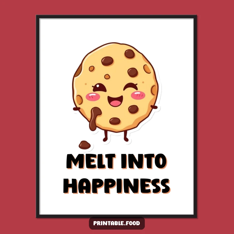 Funny Cookie Poster: Happy Character Melts Happily, Vibrant Humorous Wall Art Gift