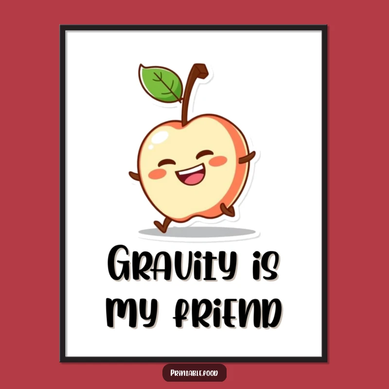 Funny Determined Apple Poster: Energetic Fruit Art Print, Humorous Wall Decor