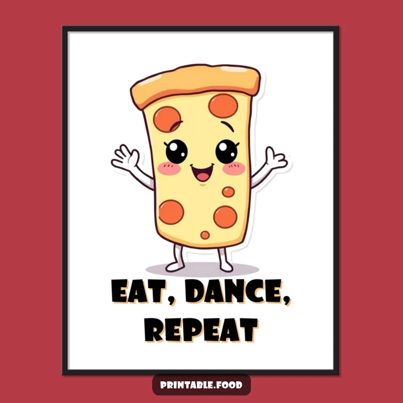 Funny Pizza Art Poster: Giggling Dancer, Perfect Kitchen Decor Gift