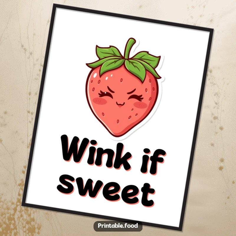 Funny Strawberry Poster: A cheerful strawberry character gives a determined wink, creating a sweet and humorous piece of wall art.