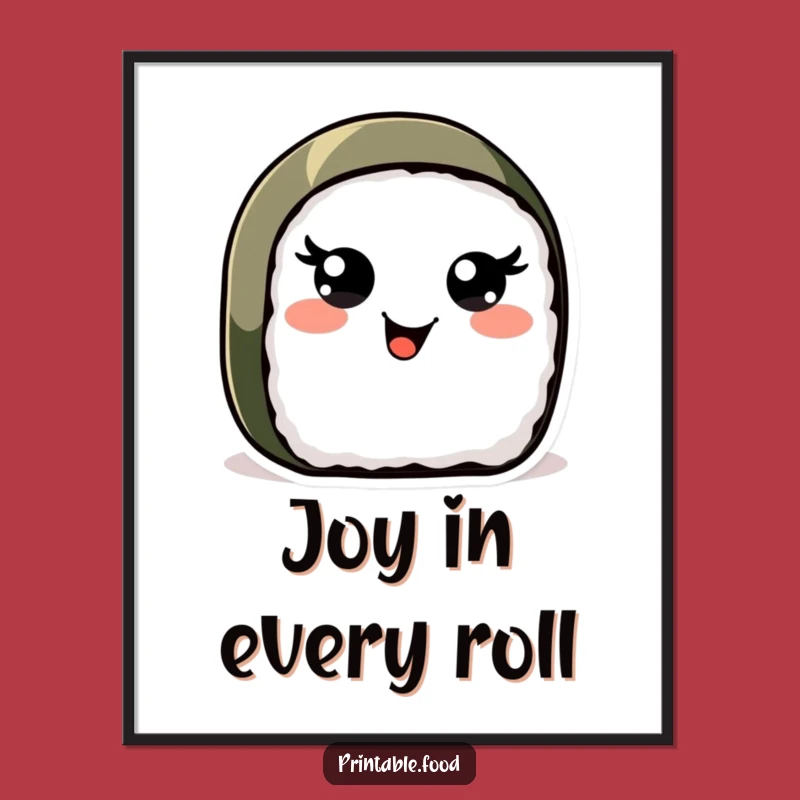 Funny Sushi Roll Art Print: Joyful Eyes Character for Kitchen Decor