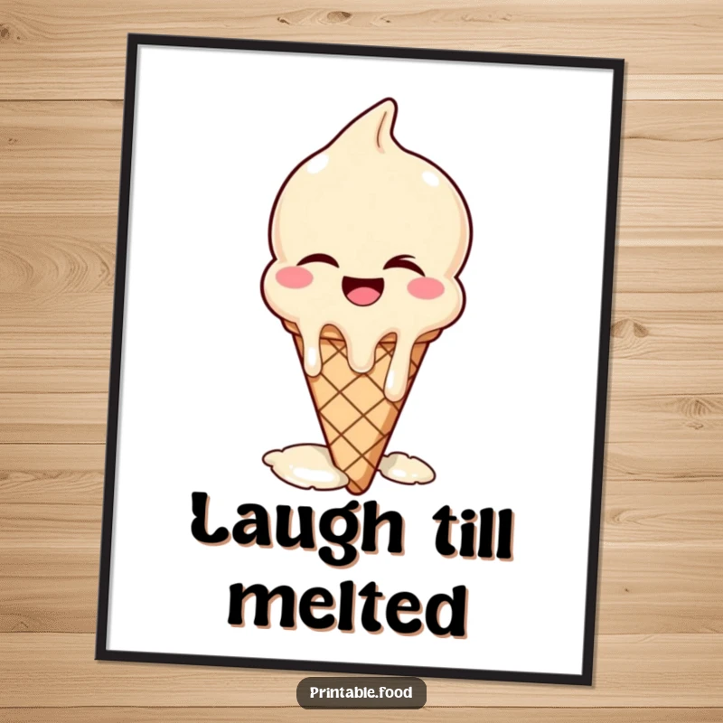 Funny poster art of a winking ice cream cone melting with laughter, adding a cool and humorous touch to decor.