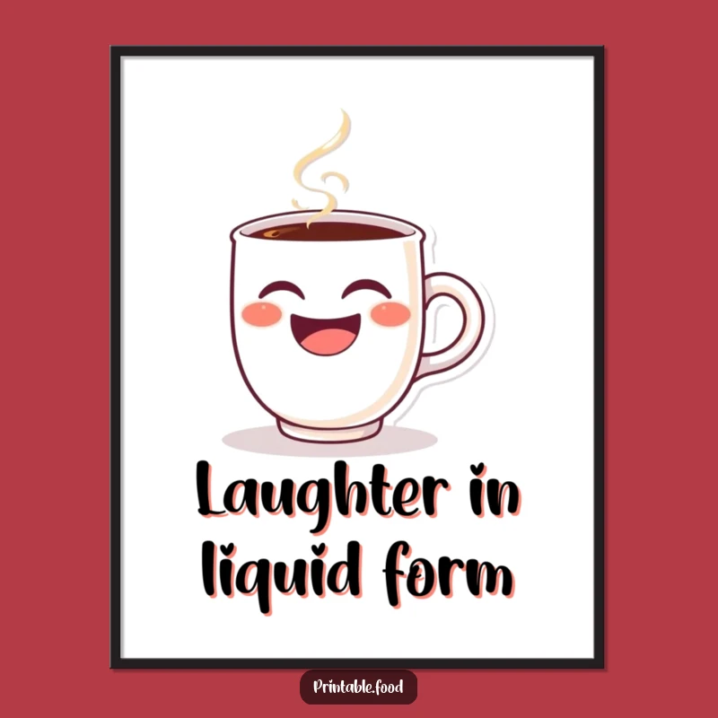 Funny Winking Coffee Cup Poster - Steaming Laughing Character Art