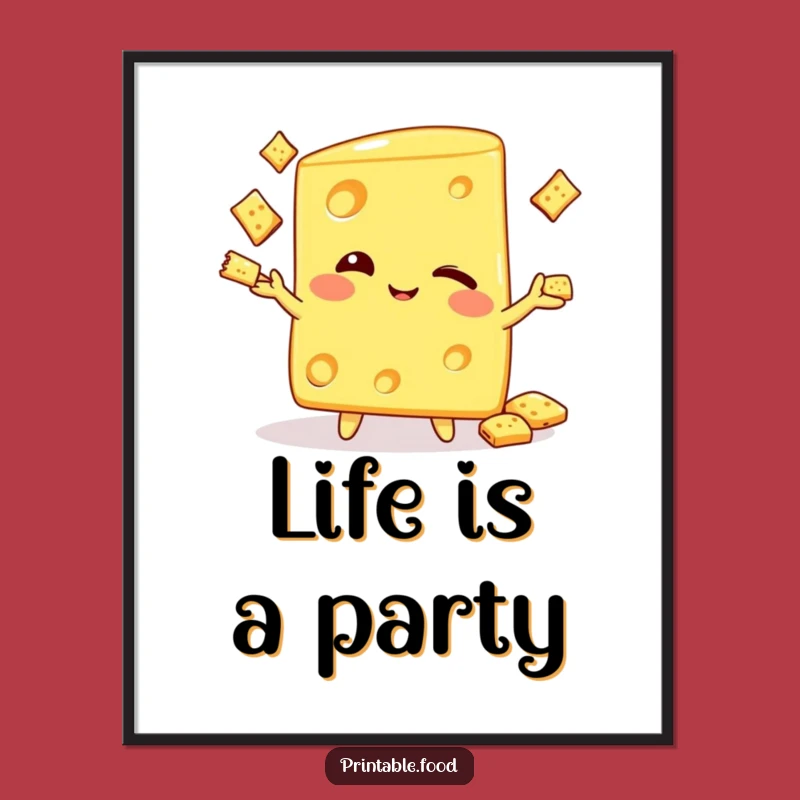 Funny Winking Cheese Wedge Poster - Juggling Crackers Art Print, Hilarious Decor