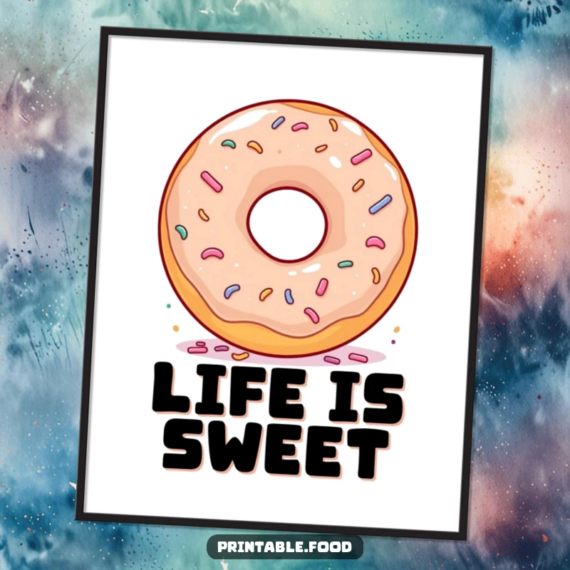 Funny Donut Spinning Sprinkles Poster: A delightful donut joyfully spinning, its sprinkles creating a blur of happiness on your wall.