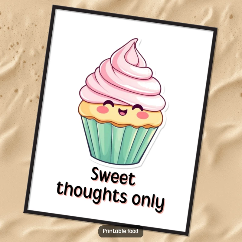 Funny poster of a cupcake character with frosting in constant, humorous motion, rising and falling dramatically, adding a playful vibe.