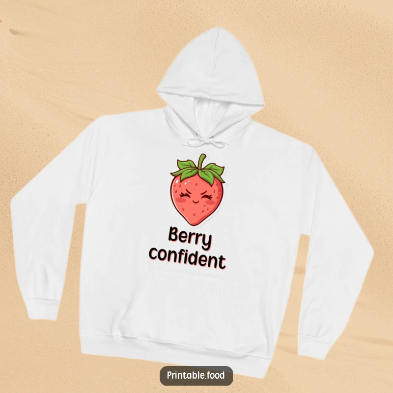Funny Strawberry Hoodie: A cheerful strawberry character with a determined wink, offering cozy comfort and sweet style.