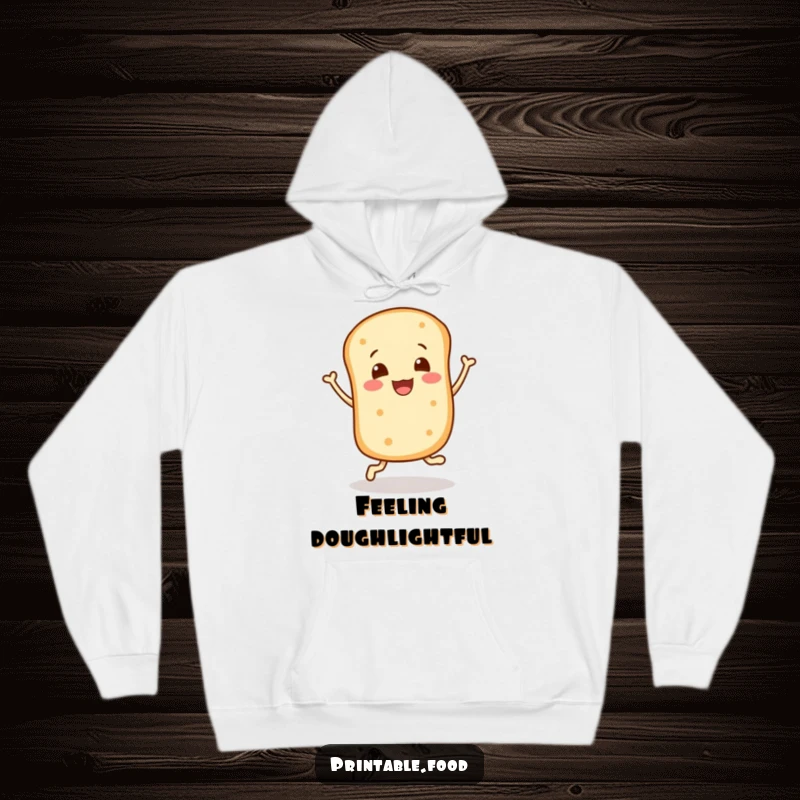 Funny hoodie: A happy bread roll character happily bounces, depicted with simple charm and infectious positivity.
