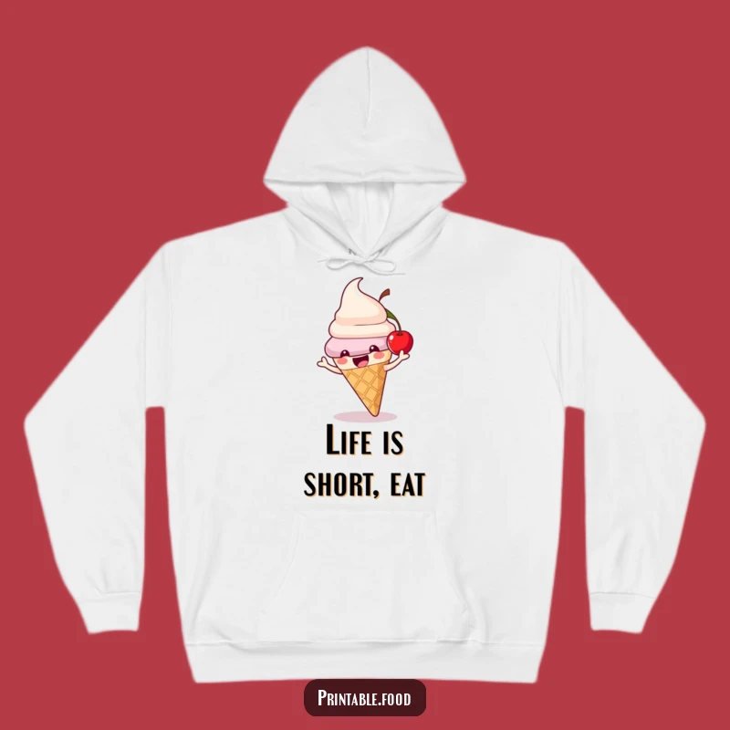 Funny Ice Cream Cone Hoodie: Cozy Cherry Character, Ideal Funny Gift for Chilly Days