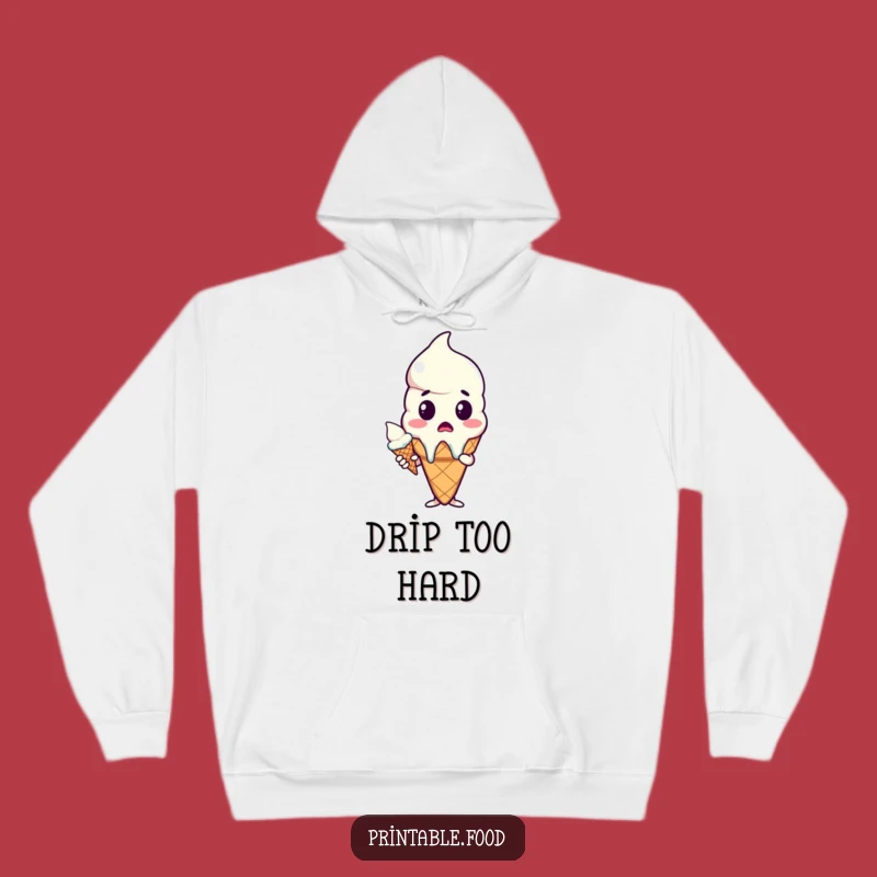 Funny Surprised Melting Ice Cream Cone Hoodie - Cozy Cartoon Character Apparel